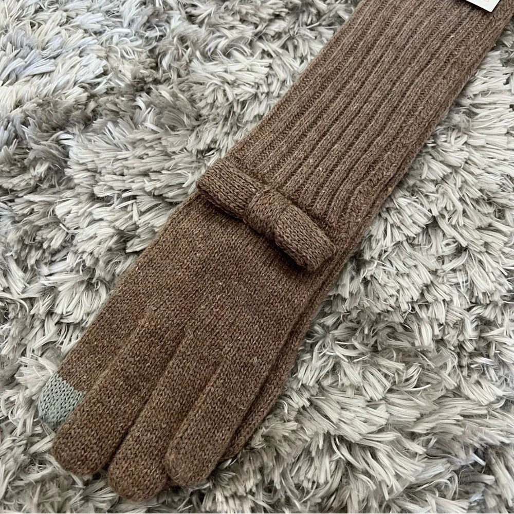 NWT Brown Long Gloves Mittens With Bow One Size